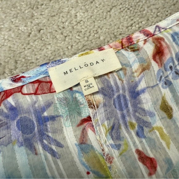 Melloday Floral Mini Sundress | Smocked Waist & Sleeves | Size S | Multicolor - Picture 6 of 11